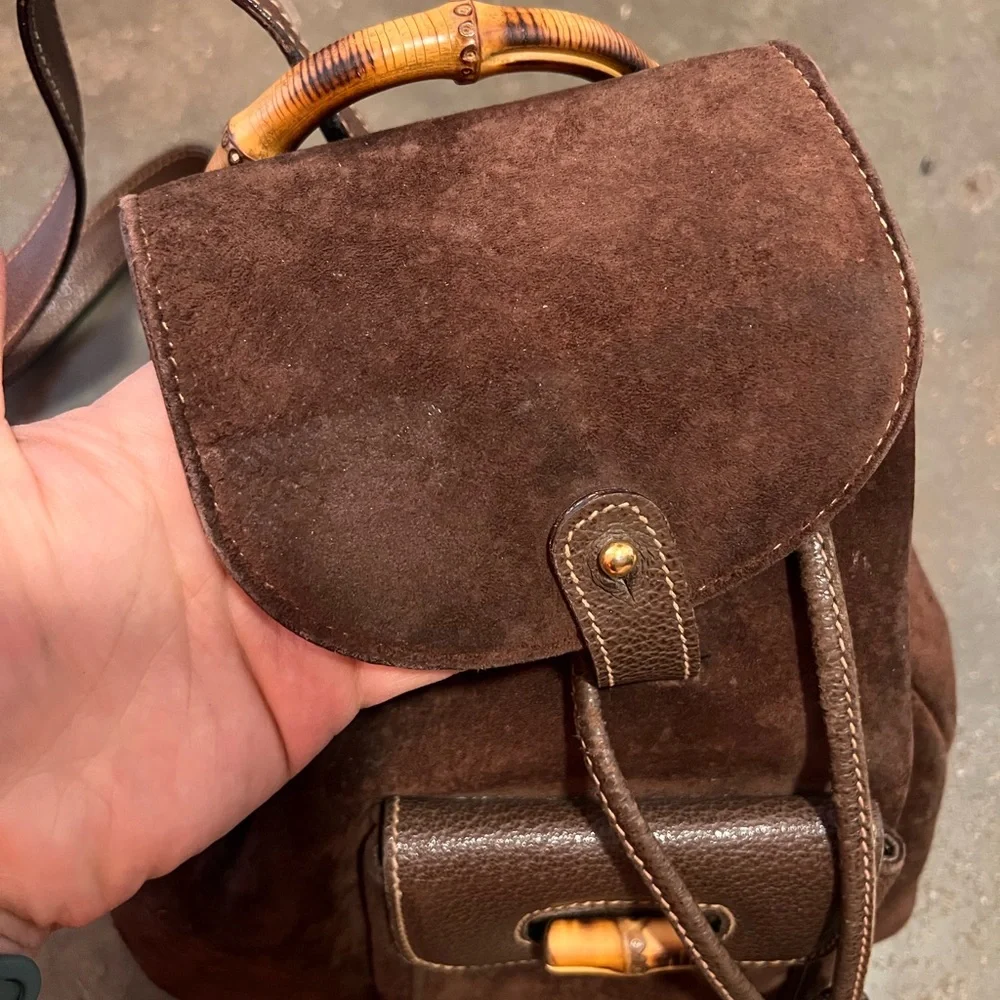 Gucci Vintage Brown Suede Leather Backpack - Picture 4 of 8